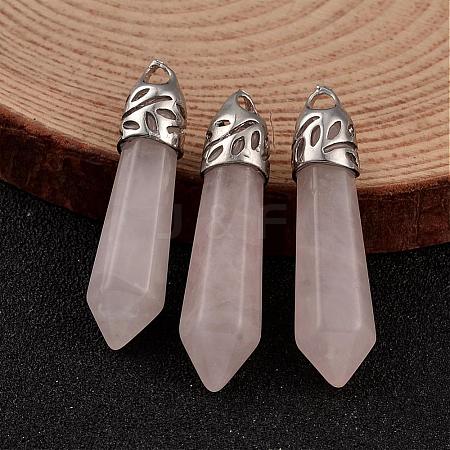 Bullet Natural Rose Quartz Pointed Pendants G-E332-C23-1