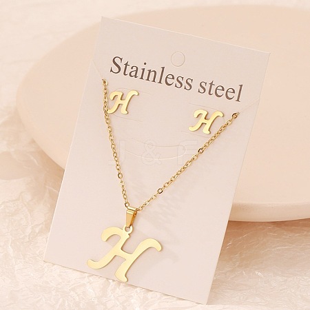 Stainless Steel Letter Pendant Necklaces & Stud Earrings Sets WG3FD2C-08-1