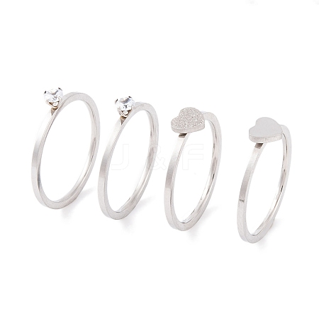 Heart 304 Stainless Steel Finger Ring Set for Women RJEW-C086-30-P-1