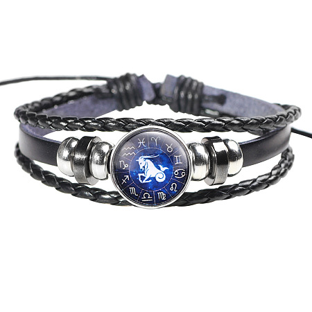 12 Constellation Leather Cord Bracelets LS-BJEW-P240-E05-1