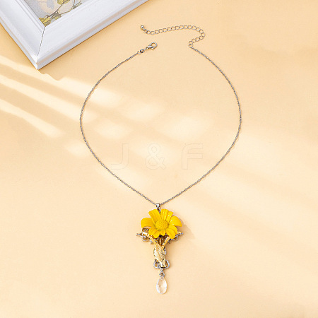 Alloy Enamel Cross Flower Pendant Necklaces for Women WGCE41D-01-1