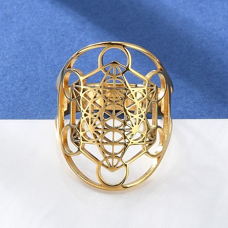 304 Stainless Steel Star of David Adjustable Ring RJEW-P037-05G-1