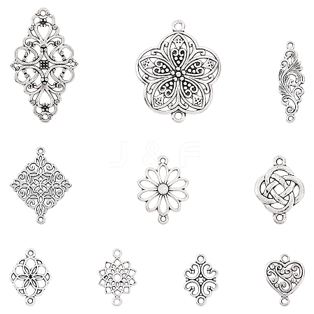 60Pcs 10 Styles Tibetan Style Alloy Flower Connector Charms FIND-YW0010-22-1