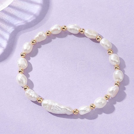 Natural Cultured Freshwater Pearl & Baroque Pearl Keshi Beads Stretch Bracelets for Women BJEW-JB13515-1