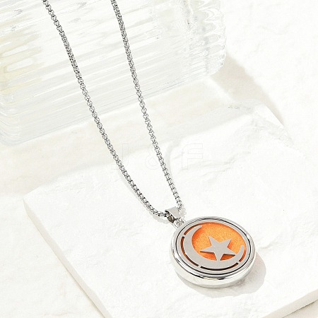 316 Surgical Stainless Steel Aromatherapy Diffuser Perfume Hollow Flat Round Pendant Box Chain Necklaces NJEW-R016-01P-08-1