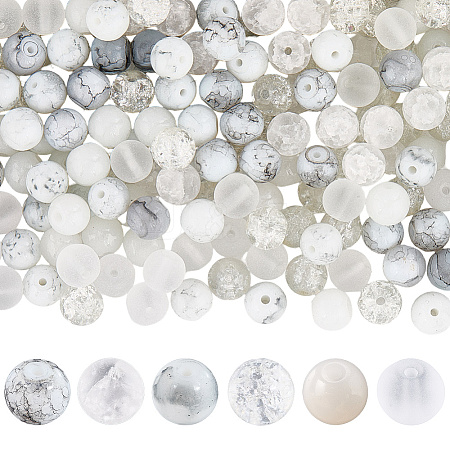 300Pcs 6 Colors Baking Paint & Spray Painted Crackle Glass Round Beads DGLA-LT0001-08-1