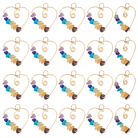 HOBBIESAY 20Pcs Chakra Gemstone Chip Copper Wire Wrapped Pendants G-HY0001-44-1