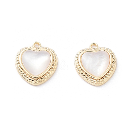 Rack Plating Brass Heart Charms with Shell KK-A183-27G-1