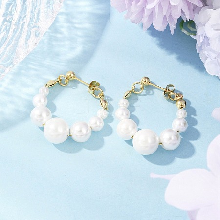 Shell Pearl Beaded Dangle Stud Earrings EJEW-JE06362-01-1