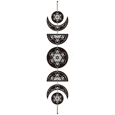 Moon Phase Wood Hanging Wall Decorations HJEW-WH0054-008-1