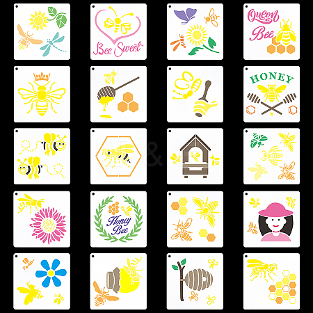 Bees Theme PET Plastic Hollow Out Drawing Painting Stencils Templates Sets DIY-WH0028-66-1