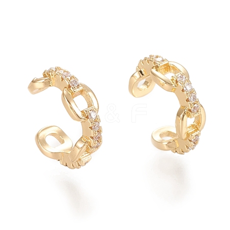 Brass Micro Pave Clear Cubic Zirconia Cuff Earrings EJEW-M195-01G-1