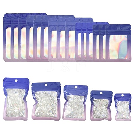 60Pcs 5 Styles Rectangle Glitter Holographic PVC Resealable Packaging Bags ABAG-FS0001-14A-1