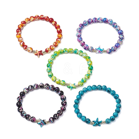 Round Dyed Synthetic Turquoise Beads Stretch Bracelets BJEW-JB10610-1