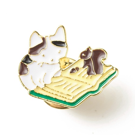 Cat Reading Book with Squirrel Enamel Pin JEWB-C012-01B-1