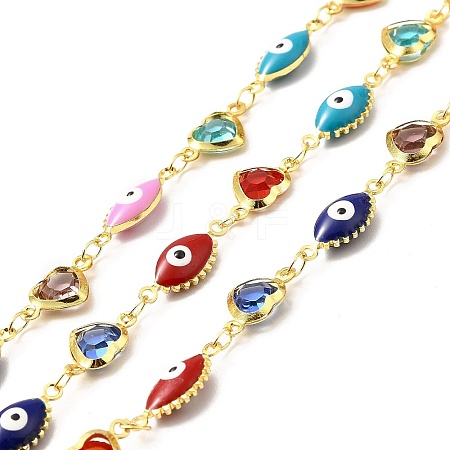 Handmade Brass Evil Eye Enamel Link Chain CHC-I045-21G-1