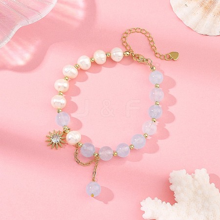 Dyed Natural Quartz Round and Potato Pearl Beaded Bracelets BJEW-JB14466-1