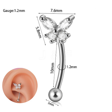 304 Stainless Steel Clear Cubic Zirconia Eyebrow Curved Barbell Rings WGE154E-01-1