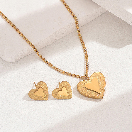 legant Vintage Stainless Steel Heart Pendant Necklace Set for Women MD3793-1-1