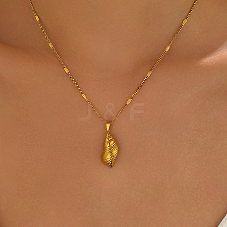 Ocean 304 Stainless Steel Conch Shape Pendant Necklaces for Women NJEW-F373-01G-1