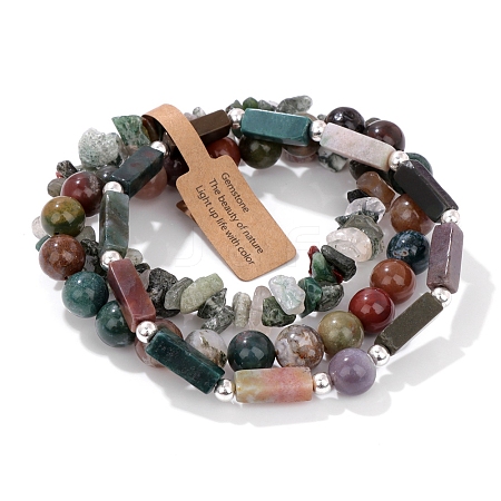 3Pcs Natural Indian Agate Bead Bracelet  Sets for Men PW-WG3CBCD-16-1