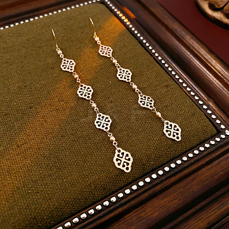 Brass Hollow Rhombus Auspicious Clouds Dangle Earrings FS-WGDE541-02-1