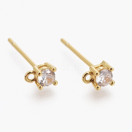 Brass Micro Pave Clear Cubic Zirconia Stud Earring Findings ZIRC-L098-043G-1