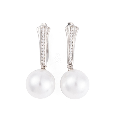 Rack Plating Brass Clear Cubic Zirconia ABS Pearl Earrings EJEW-S219-15P-06-1
