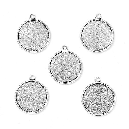 Tibetan Style Antique Silver Alloy Flat Round Pendant Cabochon Settings LS-TIBEP-M022-45AS-1