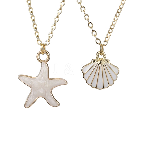 2Pcs Alloy Enamel Shell & Starfish Pendants Necklaces NJEW-JN04781-1