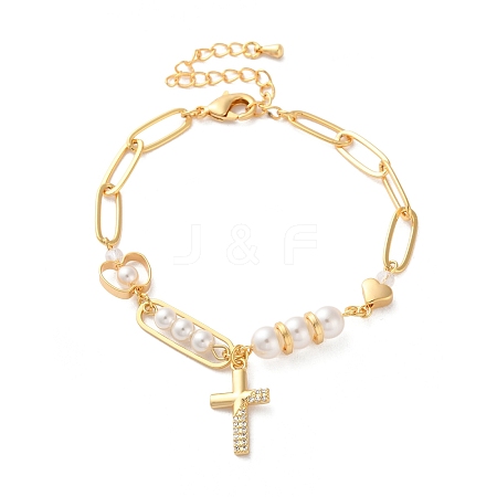 Brass Micro Pave Cubic Zirconia Charm Bracelets BJEW-P342-09G-1