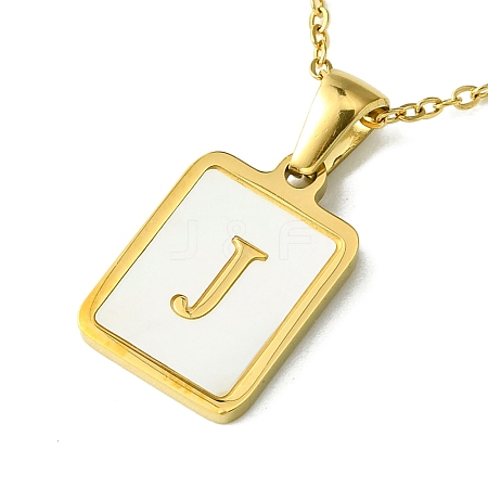 Ion Plating(IP) Rectangle with Initial Letter 304 Stainless Steel Pendant Necklace NJEW-R265-04G-J-1