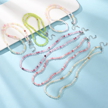 4MM Dyed Natural Green Jade Round Beaded Necklaces GG-CBAA808-04P-A-1