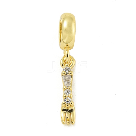 Rack Plating Brass Pave Clear Cubic Zirconia Fork European Dangle Charms KK-Z067-33G-1