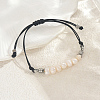 Bohemian Natural Cultured Pearl Rice Braided Bead Bracelets with 201 Stainless Steel Beads NX1549-1-1