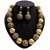 Alloy & Wood & CCB Plastic Round Beaded Necklaces & Stud Dangle Earrings Sets FS-WGB5D6A-02-3