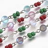 Handmade Synthetical Moonstone Beads and Glass Seed Beads Chains AJEW-JB00450-1