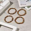 Natural Wood & Synthetic Hematite Round Beaded Stretch Bracelet for Women BJEW-JB09148-4