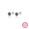 Anti-Tarnish Rhodium Plated Platinum 925 Sterling Silver Flower Stud Earrings TL5591-3-1