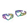 304 Stainless Steel Hollow Heart Cuff Ring RJEW-N038-053-1