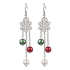 Glass with Alloy Enamel Snowflake Charm Dangle Earrings for Women EJEW-TA00559-1