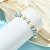 Natural Larimar Rondelle and Natural Cultured Freshwater Pearl Beaded Bracelets with Brass Round Beads BJEW-JB14417-2