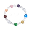 Cat Eye & Synthetic Quartz Crystal Round Beaded Stretch Bracelets BJEW-JB12246-01-2