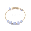 Natural Blue Lace Agate Round Graduated Beaded Brass Cuff Bangles BJEW-JB14463-02-3