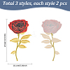 MAYJOYDIY US 6Pcs 3 Colors Rose Flower Computerized Embroidery Polyester Ornament Accessories PATC-MA0001-01-2