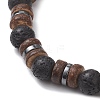 Adjustable Natural Coconut & Lava Rock Beads Stretch Bracelets BJEW-JB13285-01-4