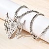 Punk Style 304 Stainless Steel Laser Cut Cattle Head Pendant Box Chain Necklaces for Women Men NJEW-E156-04P-1