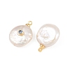 Brass Micro Pave Cubic Zirconia with Natural Pearl Pendants KK-Z146-07C-04-2