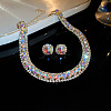Square Brass Rhinestone Chain Necklaces & Stud Earrings Sets WG5A820-09-1