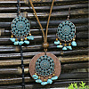 Bohemian Alloy Enamel & Wood Pendant Necklaces & Dangle Earrings Sets WG0DDDA-05-1